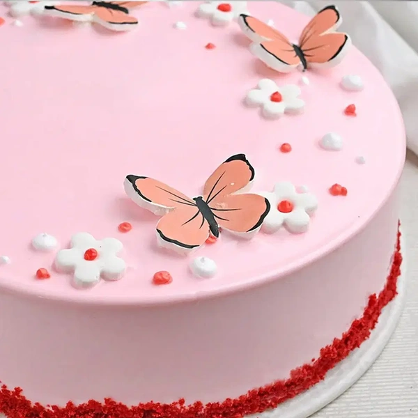 Butterfly N Flowers Red Velvet Cake - 1 Kg