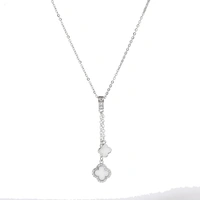 Studded Clover Hanging Silver & White Necklace