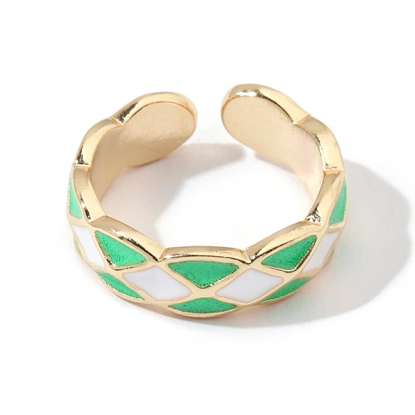 Green & White Enamel Ring