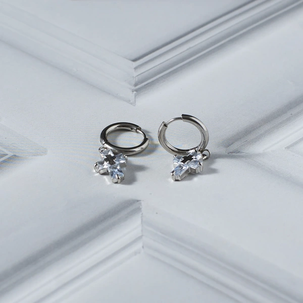 Crystal Cross Silver Earrings