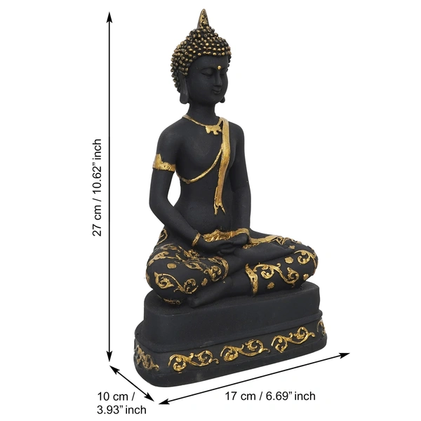 Black & Golden Polyresin Handcrafted Meditating Buddha Statue