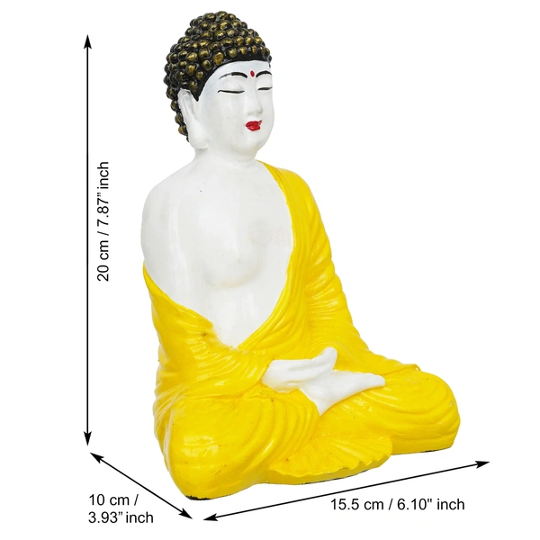 Yellow & White Polyresin Handcrafted Meditating Buddha Statue