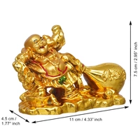 Golden Polyresin Feng Shui Laughing Buddha Idol With Money Bag