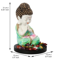 Polyresin Green And White Praying Monk Buddha Statue