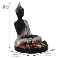 Polyresin Black And Silver Handcrafted Meditating Blessing Buddha Statue