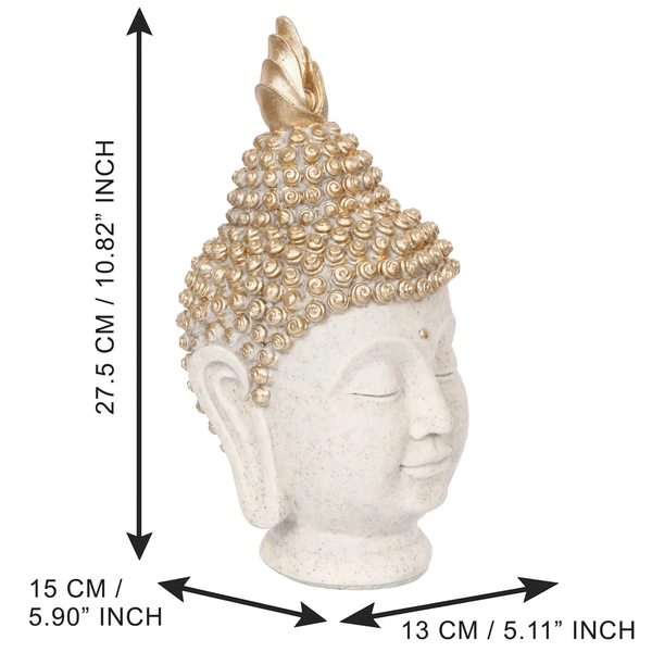 Polyresin Gold And White Meditating Buddha Head Statue