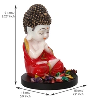 Polyresin Red And White Praying Monk Buddha Idol