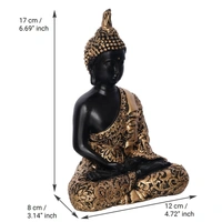 Polyresin Black And Golden Handcrafted Decorative Meditating Buddha Statue
