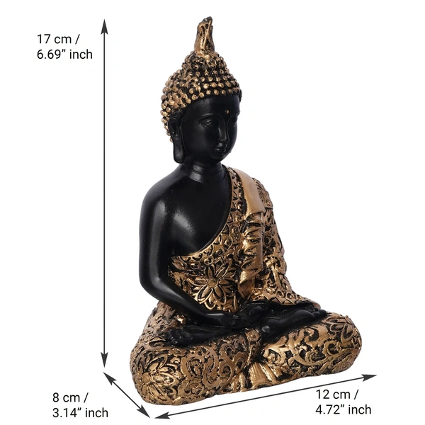 Polyresin Black And Golden Handcrafted Decorative Meditating Buddha Statue