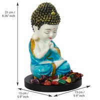 Polyresin Blue And White Praying Monk Buddha Statue