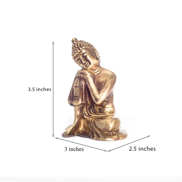 Golden Brass Buddha Resting On Knee Statue
