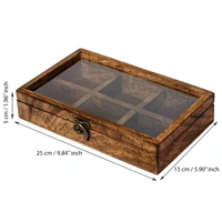 6 Rectangle Compartments Handcrafted Wooden Spice Box