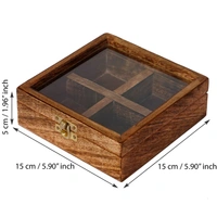 4 Square Compartments Handcrafted Wooden Spice Box