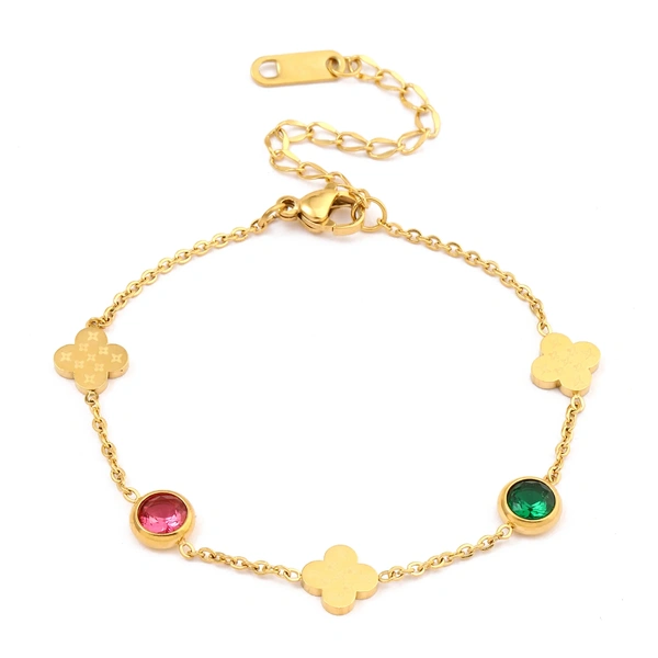 Sprakling Gems and Clover Gold Bracelet