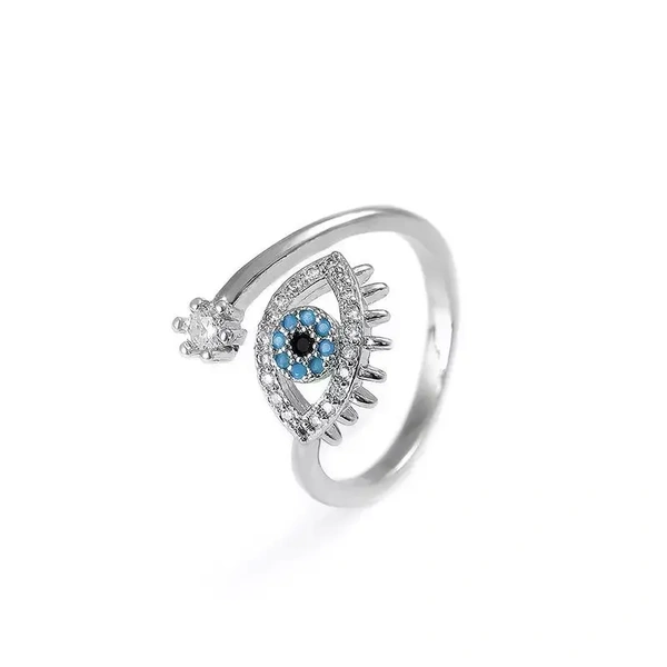 Cute Evil Eye Adjustable Ring - Silver