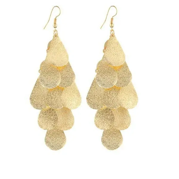 Nightclub Exaggerated Tassel Frosted Disc Gold Earrings