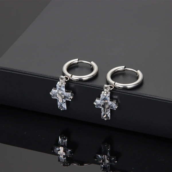 Crystal Cross Silver Earrings