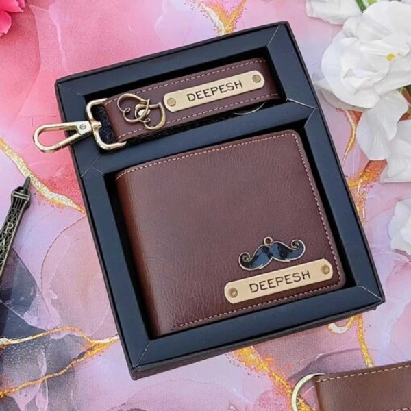 Customized Premium Nexon Leather Wallet Keychain Combo - Brown