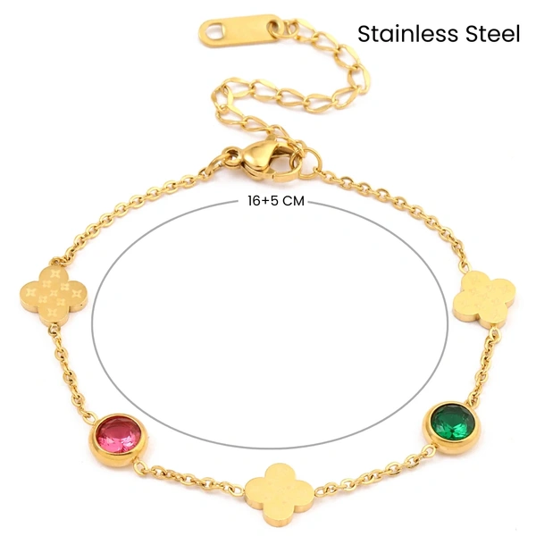 Sprakling Gems and Clover Gold Bracelet