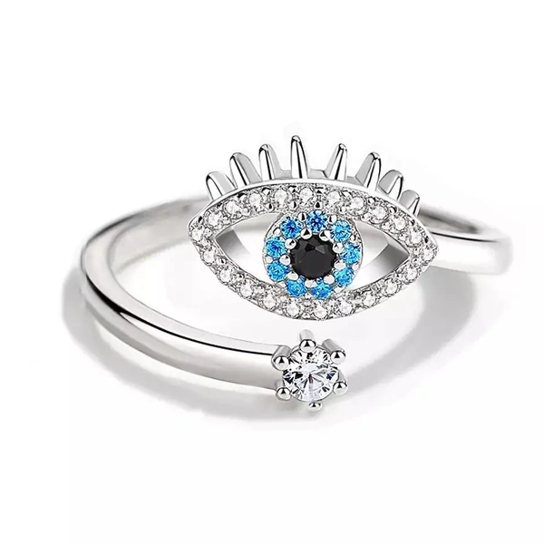 Cute Evil Eye Adjustable Ring - Silver