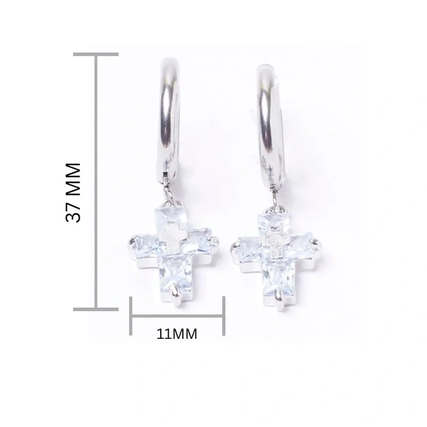 Crystal Cross Silver Earrings