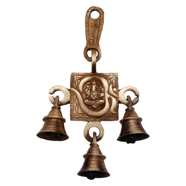 Brown Brass Om Ganesha Wall Hanging Art With Bells