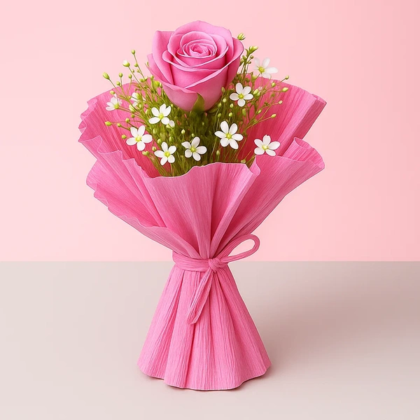 Single Pink Rose Bouquet