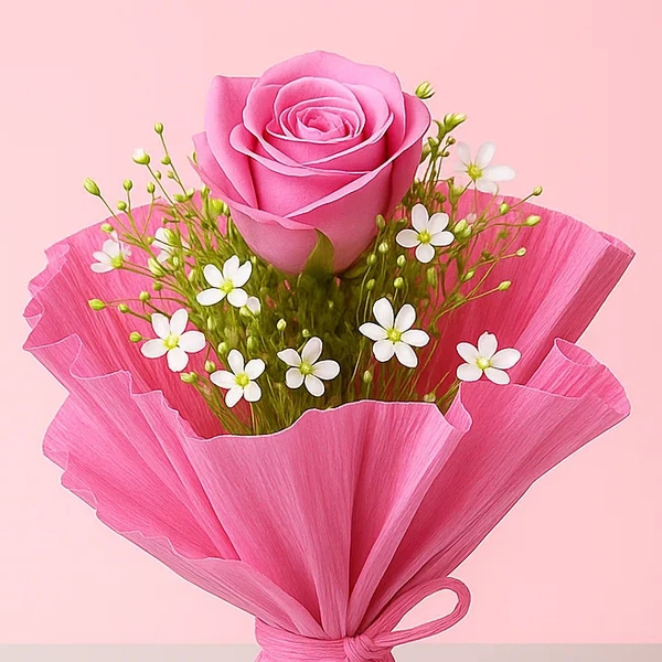 Single Pink Rose Bouquet