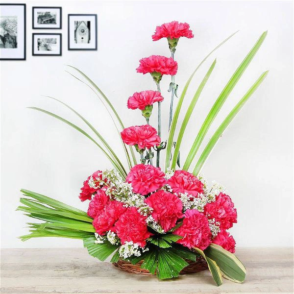 14 Pink Carnations Basket