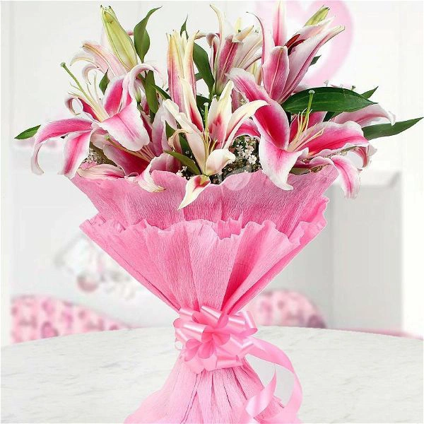 5 Pink Lilies Bouquet