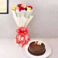 12 Mix Roses With Chocolate Cake