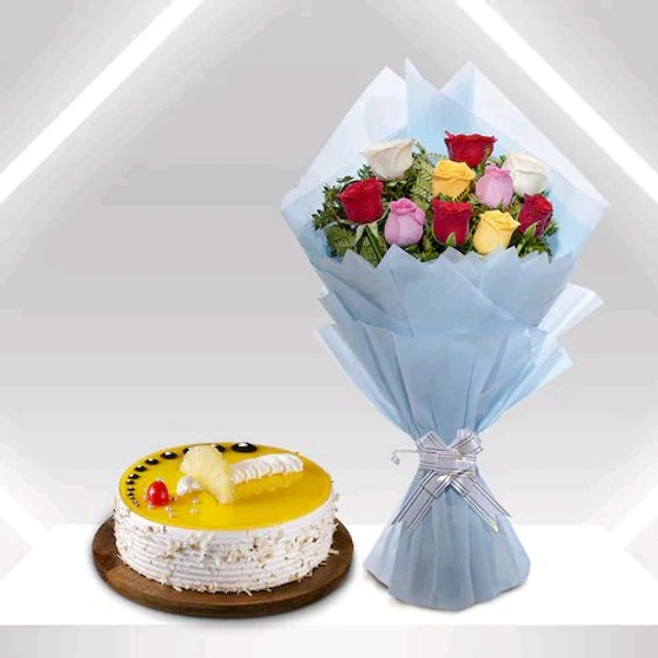 8 Mix Roses With Pineapple Cake