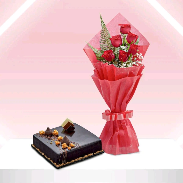 6 Red Roses With Truffle Cake