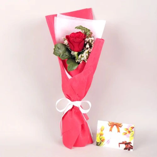 Single Red Rose With Mini Vanilla Cake