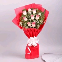 8 Pink Roses With Pineapple Cake