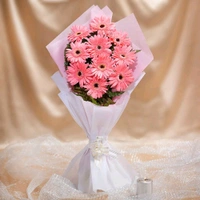 10 Pink Gerberas With Pineapple Cake