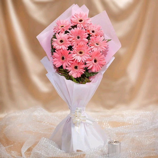 10 Pink Gerberas With Pineapple Cake