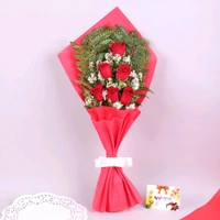 6 Red Roses With Black Forest Cake