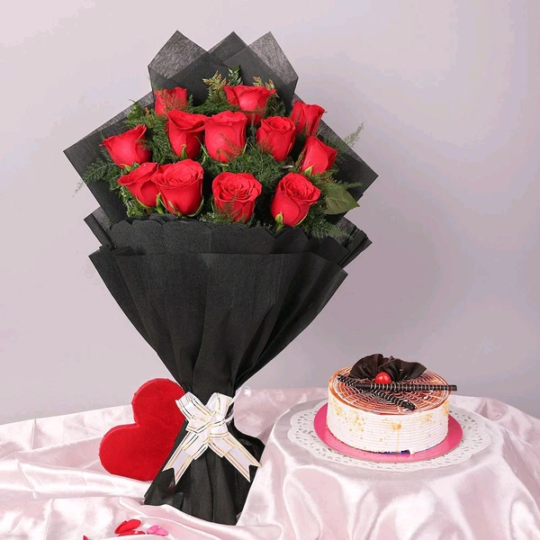 12 Red Roses With Butterscotch Cake