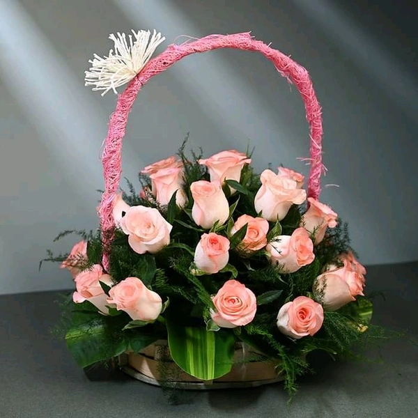 20 Pink Roses Basket