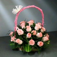 20 Pink Roses Basket