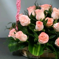 20 Pink Roses Basket