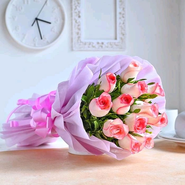 12 Pink Roses Bouquet