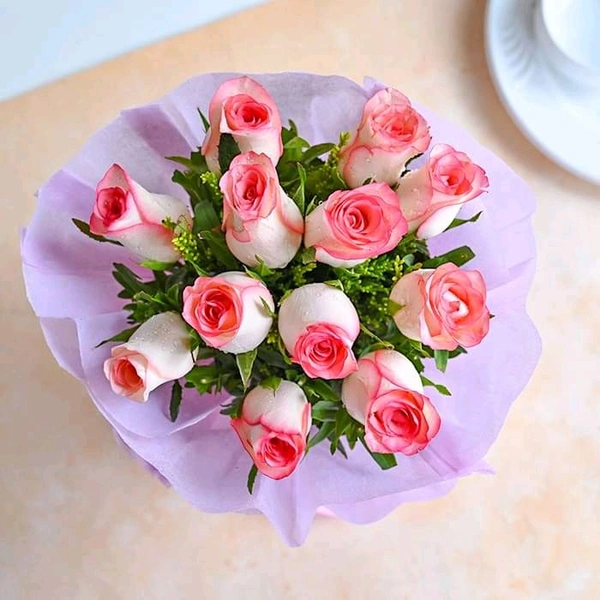 12 Pink Roses Bouquet