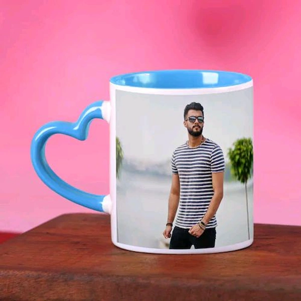 Personalized Heart Handle Blue Mug
