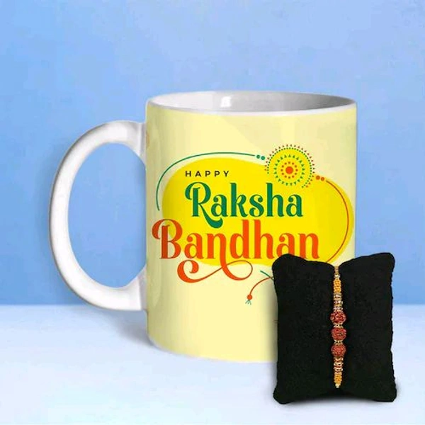 Raksha Bandhan Mug With Rudraksha Beads Rakhi