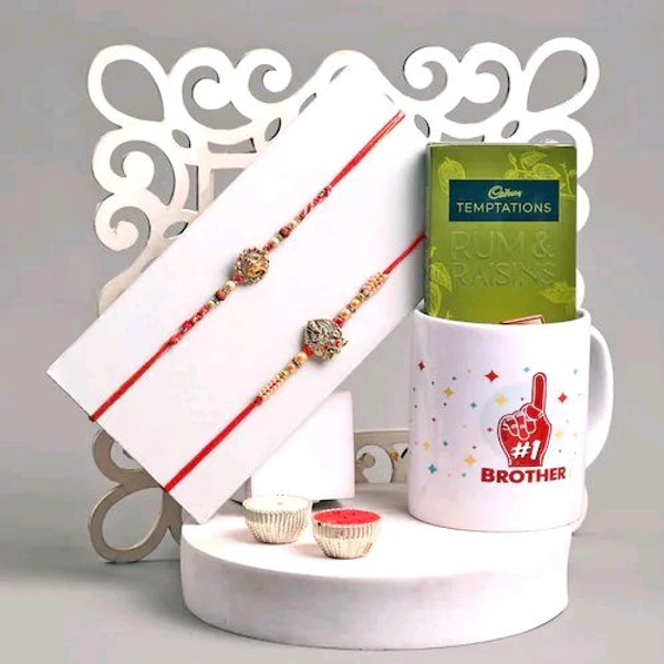 Artistic Rakhi Set with Mug and Chocolates