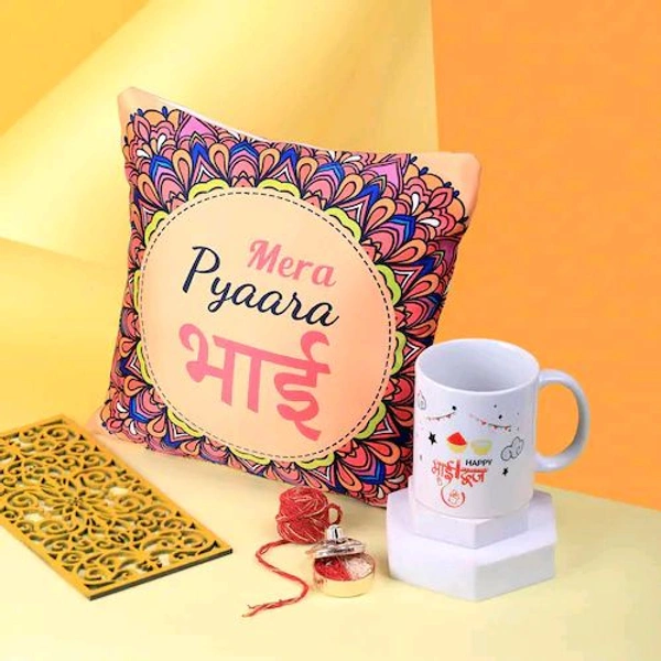 Bhaidooj Special Mug and Cushion Combo