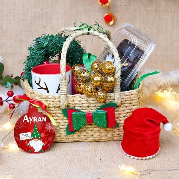 Personalized Mug and Christmas Cake and Decorations Hamper