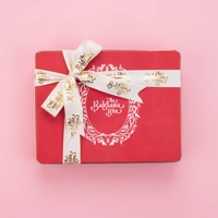 Assorted Red Tin Chocolate Baklava Box With White Ribbon Packing - 350 Gm